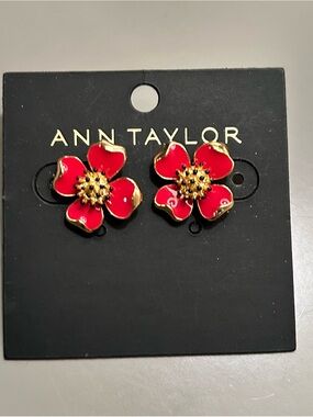 Ann Taylor Red and Gold Floral Enamel Stud Earrings
